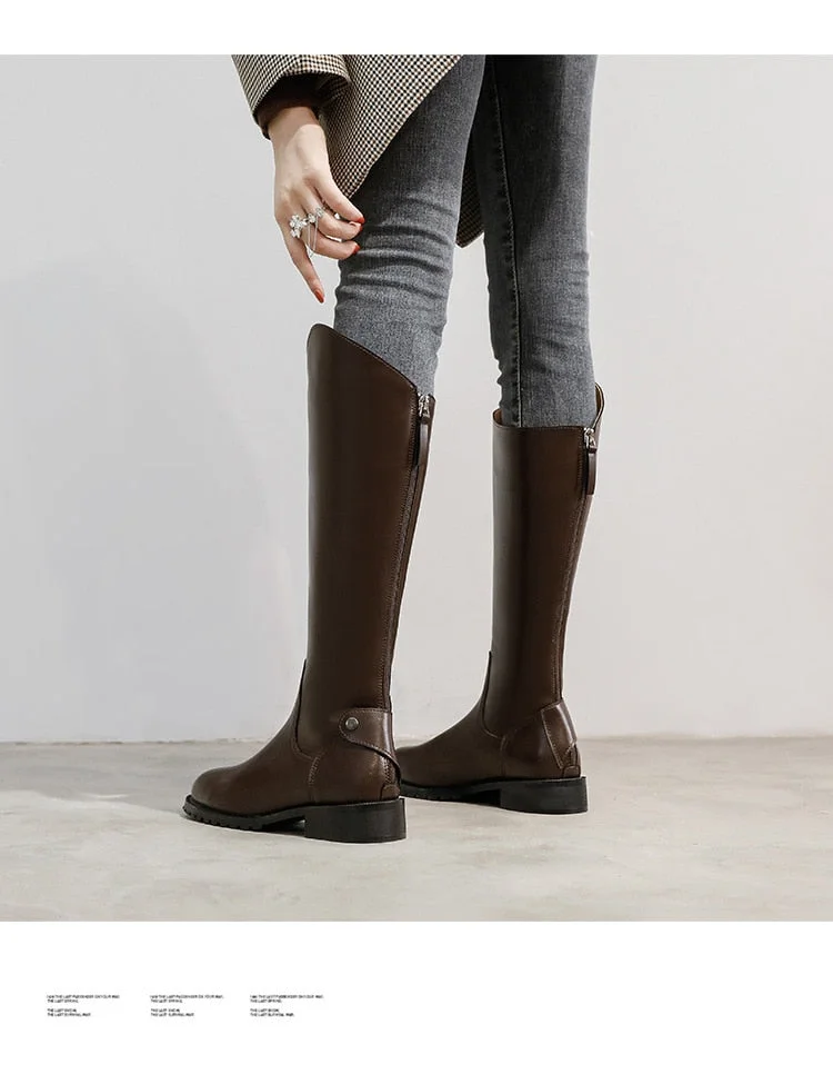 2021 Autumn and Winter New Knee-length Women's Boots Women's Microfiber Round Toe Zipper Warm Winter Boots Ladies Fashion Boots