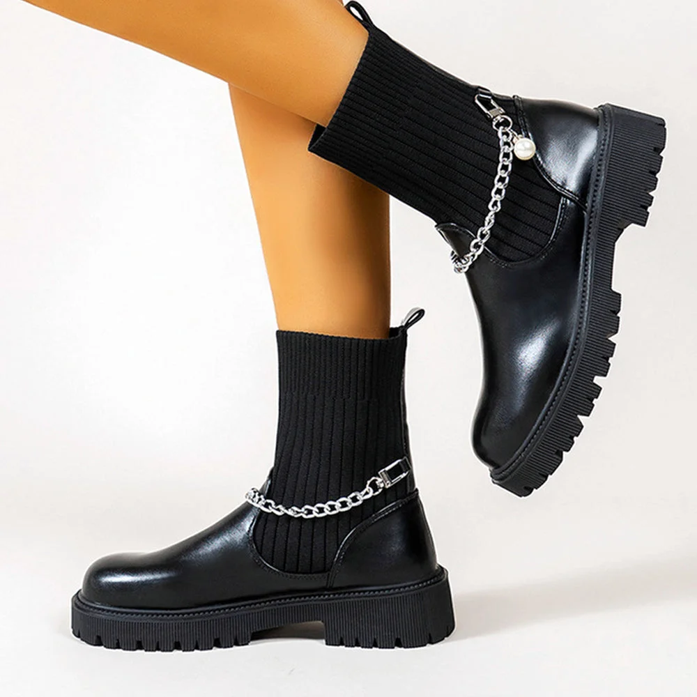 Smiledeer Autumn and winter new women's chain knitted boots