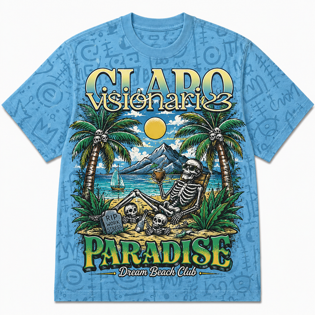 Surf Paradise Visionary Cotton T-Shirt - Blue / Green / Orange