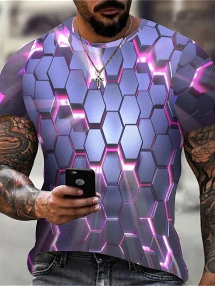 Men's Short-sleeved Hexagonal 3D Printed Summer T-shirt