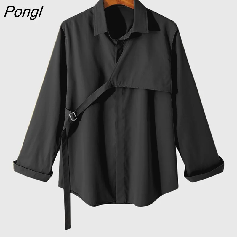 Pongl Men Shirt Lapel Long Sleeve Solid Color Streetwear Korean Casual Irregular Shirts Men 2023 Leisure Camisas S-5XL INCERUN