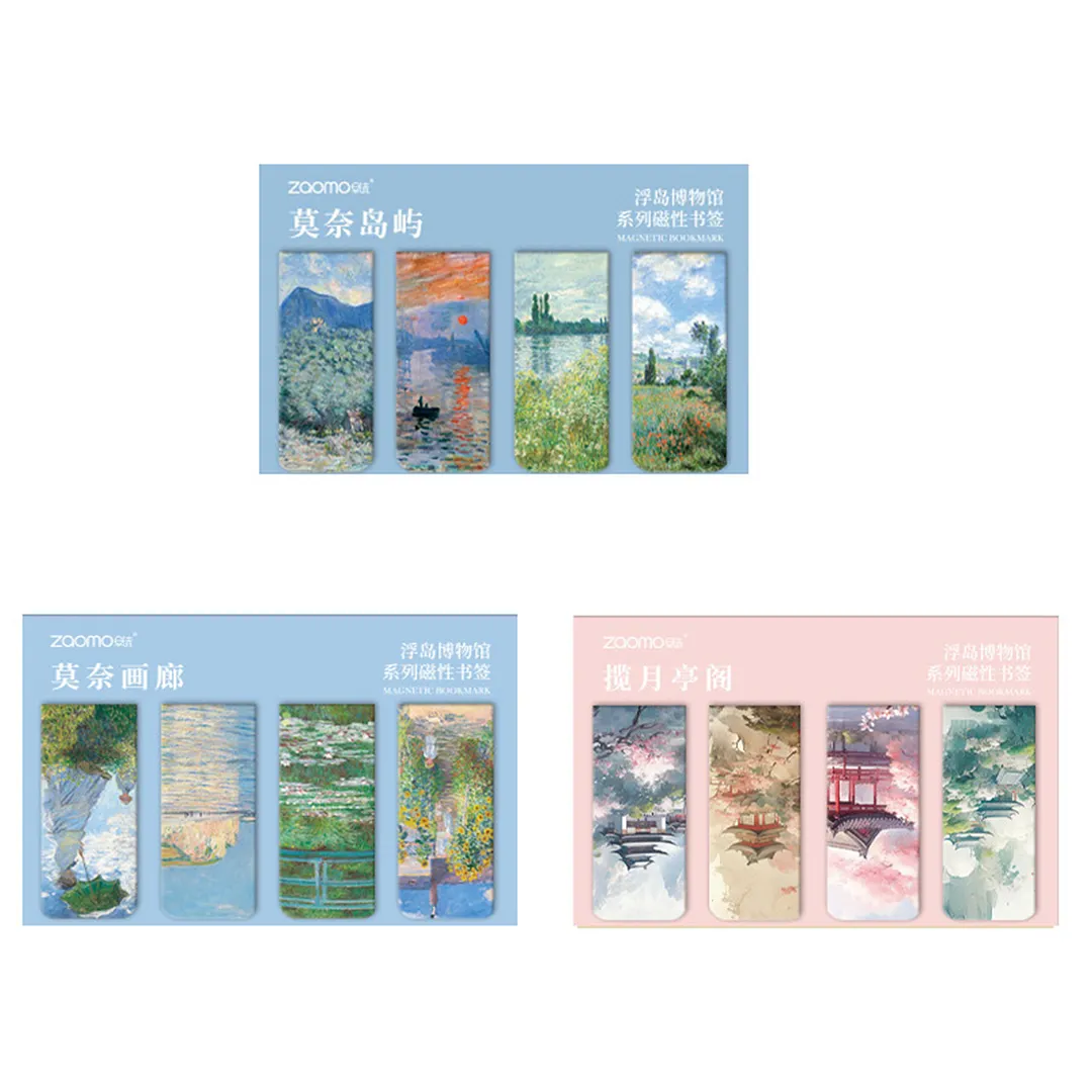 12Pcs Magnetic Art Painting Bookmark Reusable Art Works Page Clip with Strong Magnet Double-Sided for Students Home Office Reading Supplies (Style B)