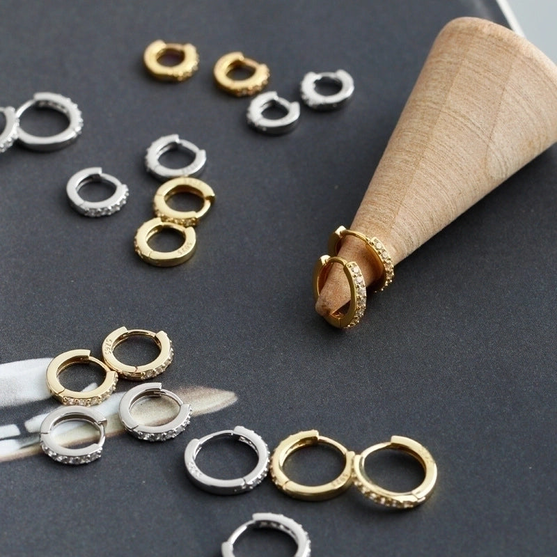 1 Pair 925 Sterling Silver Zircon Circle Earrings