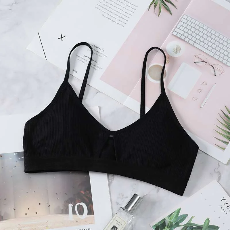 Women's sexy pierced steel bra beauty back wrap chest comfortable bra stretch thin triangle cup underwear new