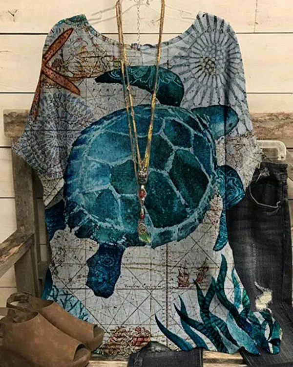 Women's Turtle Print Loose Top