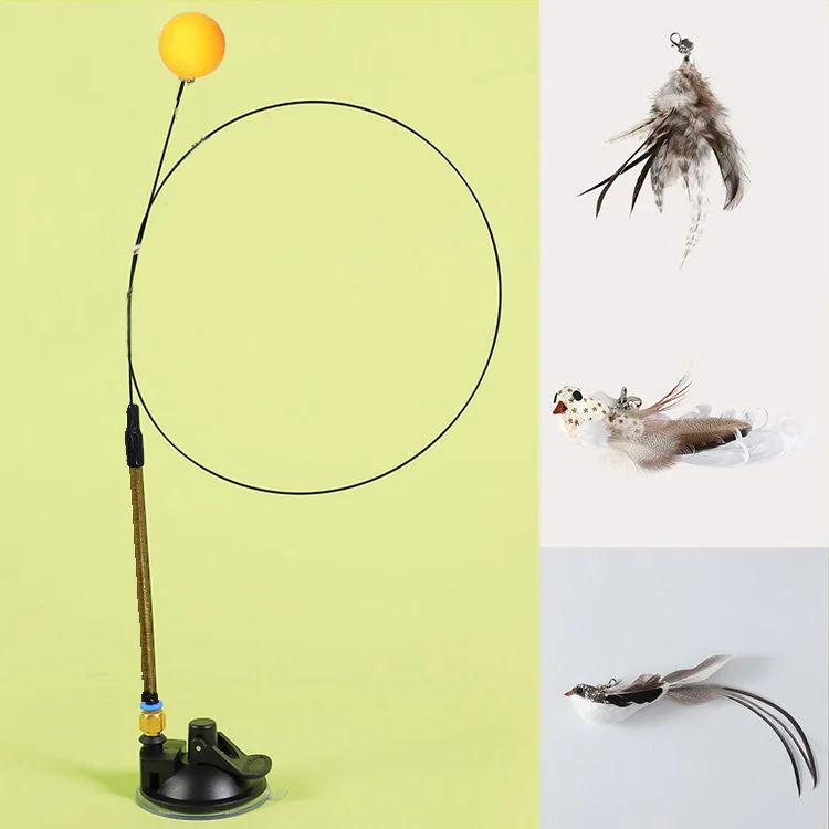 Cat Teaser Wand 35 Long Wire with Feathered and Bells Cat Toy with Suction  Cup