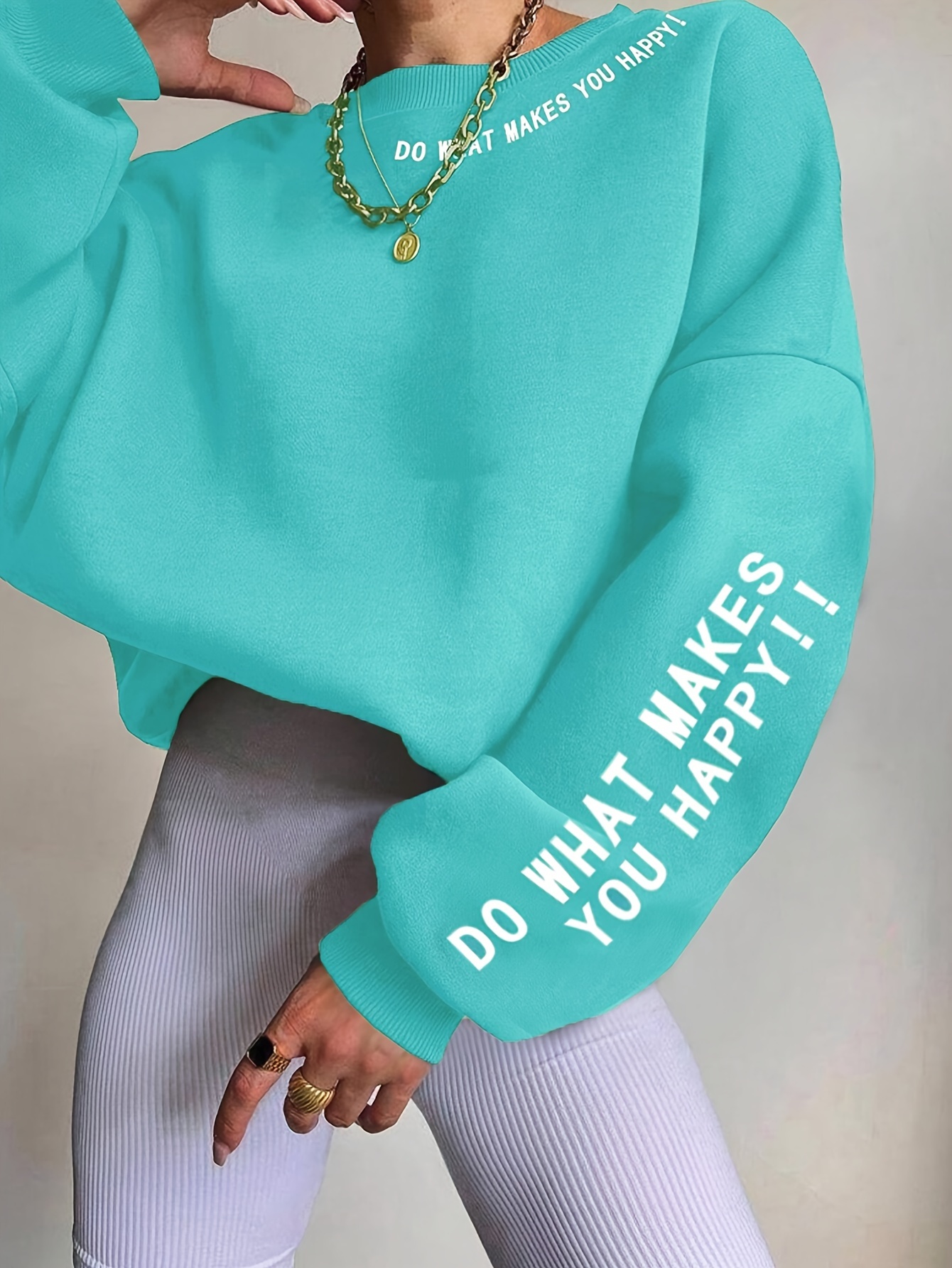 Womens Letter Print Pullover Sweatshirt Casual Drop Shoulder Long Sleeve Crew neck Soft | IFYHOME