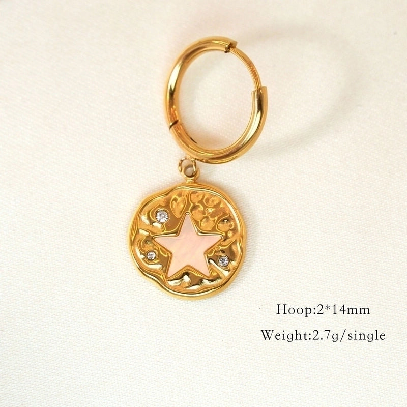 1 Pair Minimalist Cross Devil’s Eye Moon 304 Stainless Steel Drop Earrings