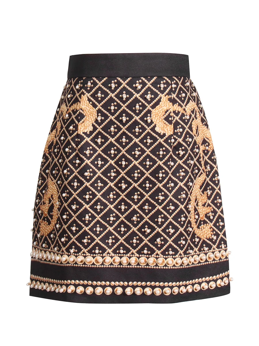 Toloer Toloer 2024 New Style Retro Print Nail Bead High Waist Thin Design Sense Short A-Line Skirt Woman-Outfit Ideas