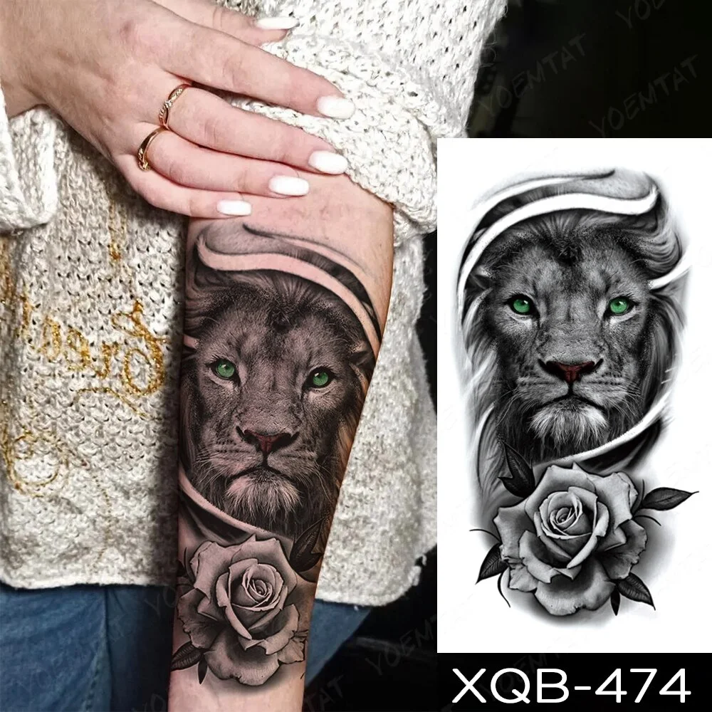 Sdrawing Temporary Tattoo Sticker Old School Lion Wolf Flash Tatto Triangle Geometry Body Art Arm Fake Tatoo Men Women