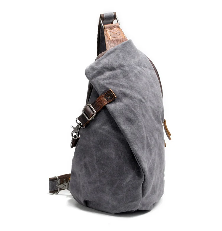  Men's Crossbody Bag Casual Daypacks Trip Outdoor Retro Waterproof Waxed Canvas Backpack  Chest Pack Men's Canvas Sling Bag