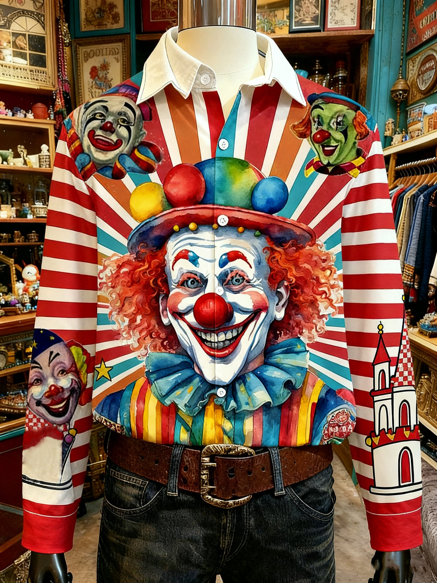 Cologne Carnival Clown Striped City Pattern Balloon Shirt elevenforest