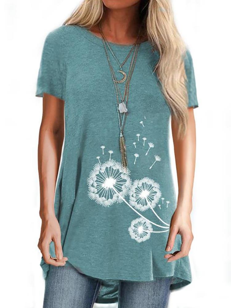 Dandelion Printed Loose Casual Stretch T-Shirt