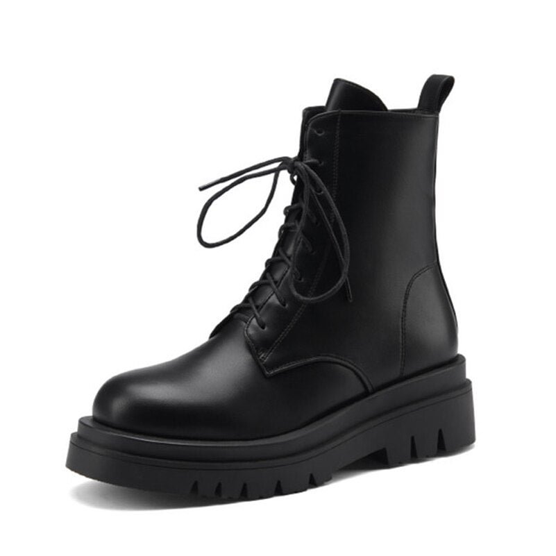 Meotina Motorcycle Boots Woman Platform High Heel Ankle Boots Zipper Thick Heel Short Boots Lace Up Female Shoes Winter Brown 41