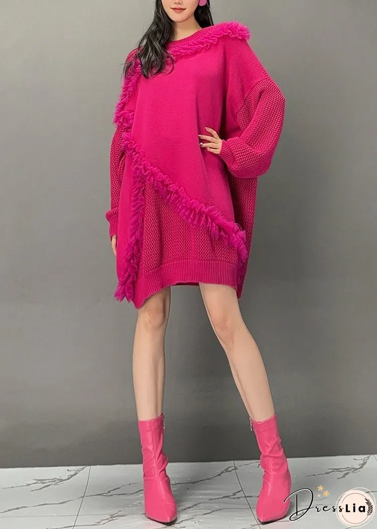 Red O-Neck Hollow Out Solid Sweatshirts Fall