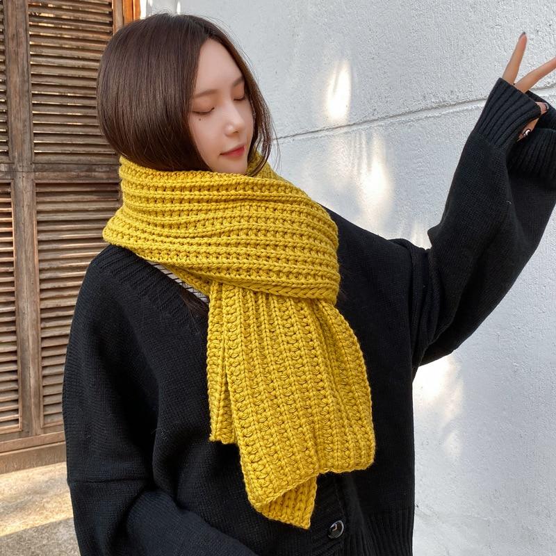 Rotimia Winter Thick Warm Knitted Khaki Kadies Scarves Korean Yellow Female Knitting Scarf