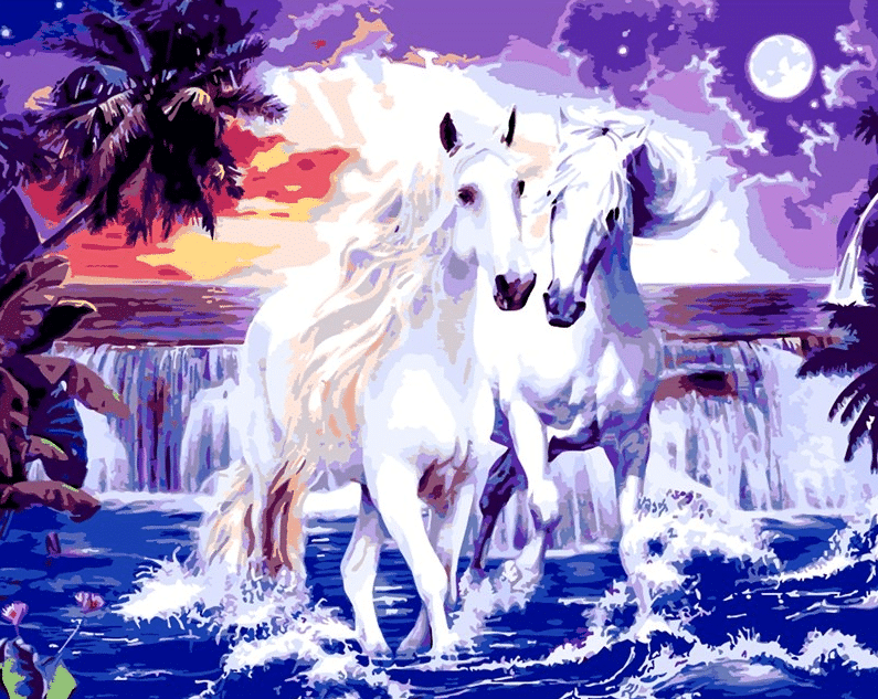 

White Couple Horses – Paint By Numbers - 40*50CM, 501 Original