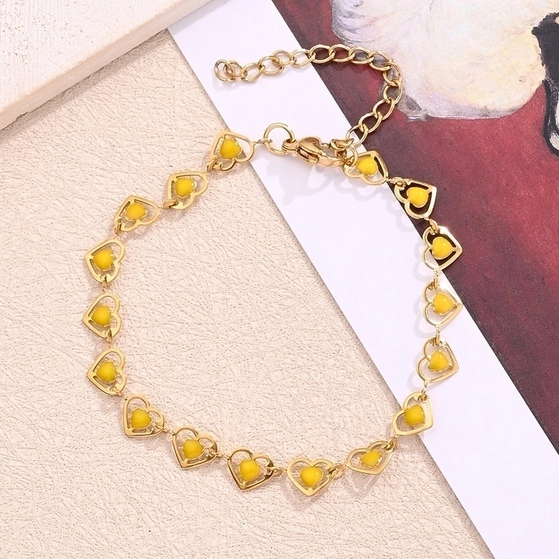 Bohemian Minimalist Double Heart Simple 304 Stainless Steel 18K Gold Plated Bracelets In Bulk