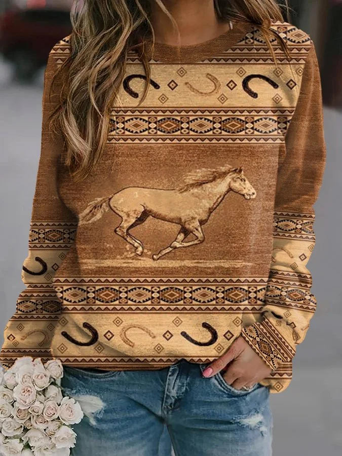 Vintage Western Print Long Sleeve Sweatshirt