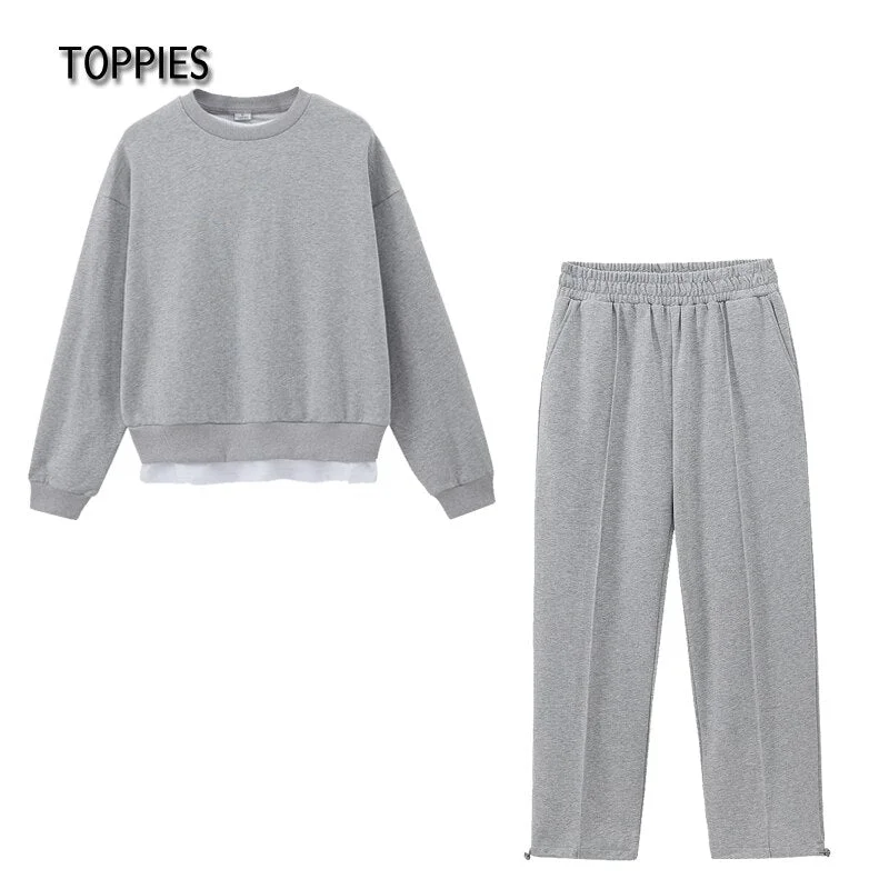Toppies 2021 Women Sweatshirts Two Piece Set Female Tracksuits Harajuku Hoodies Pullovers Sweatpants