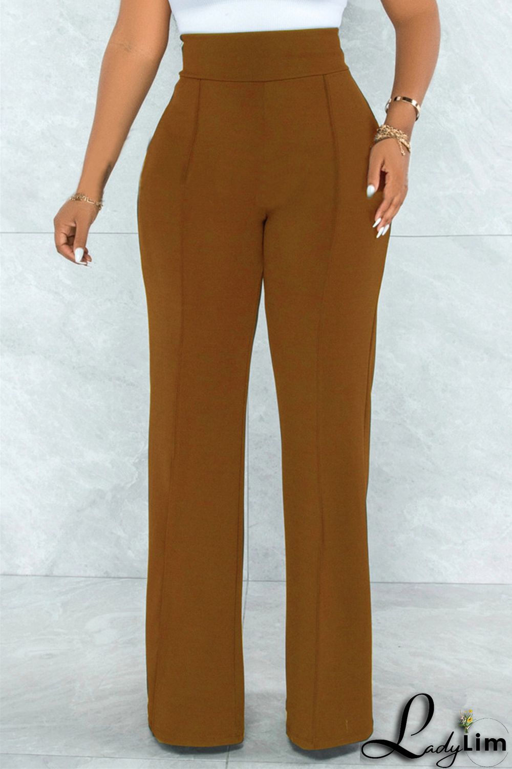 White Fashion Casual Solid Basic Regular High Waist Trousers