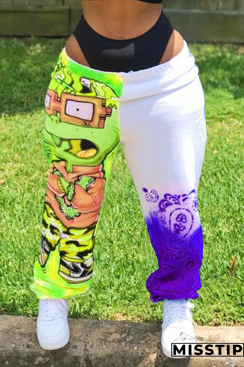 Multicolor Fashion Printed Mid Waist Loose Trousers