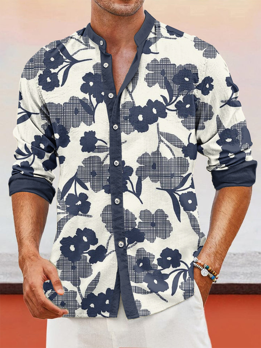 Men's Linen Simple Gradient Gray Long Sleeve Shirt / TECHWEAR CLUB / Techwear