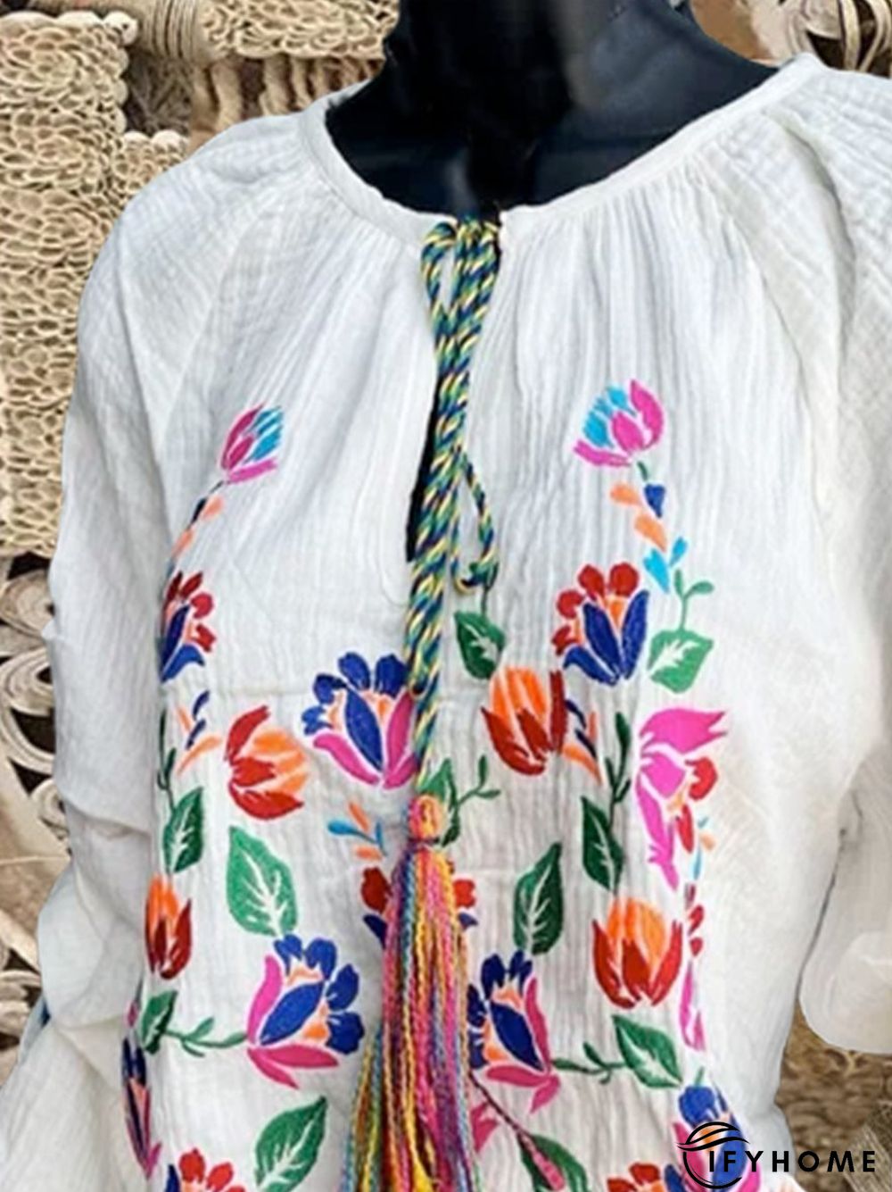 Cotton-Blend Casual Floral Long Sleeve Top | IFYHOME