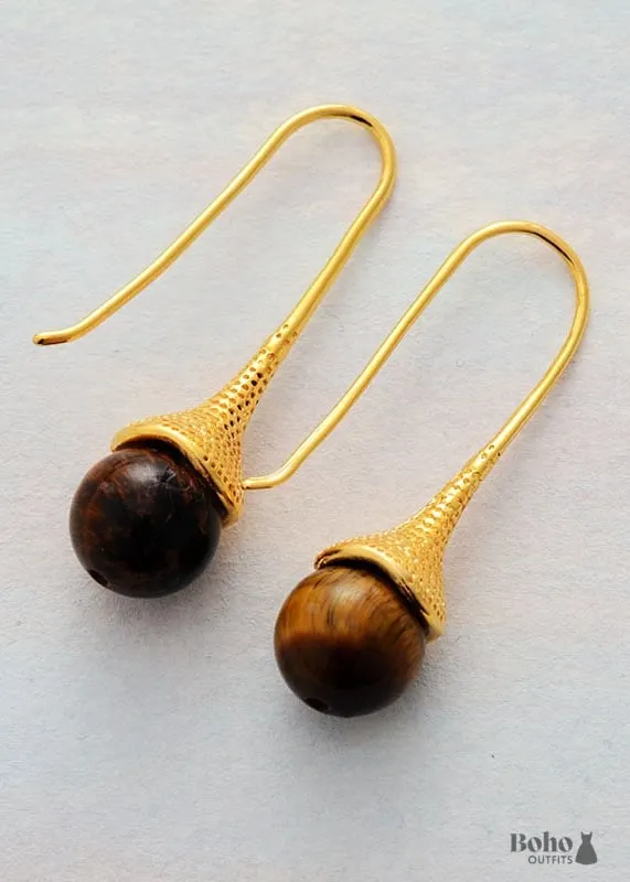 Boho Earrings, Dangle Earrings, Blue Lapis and Tiger Eye