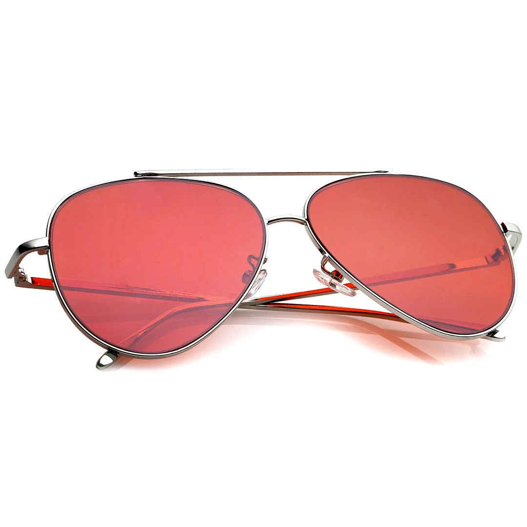 Retro Metal Frame Double Nose Bridge Color Flat Lens Aviator glasses 60mm