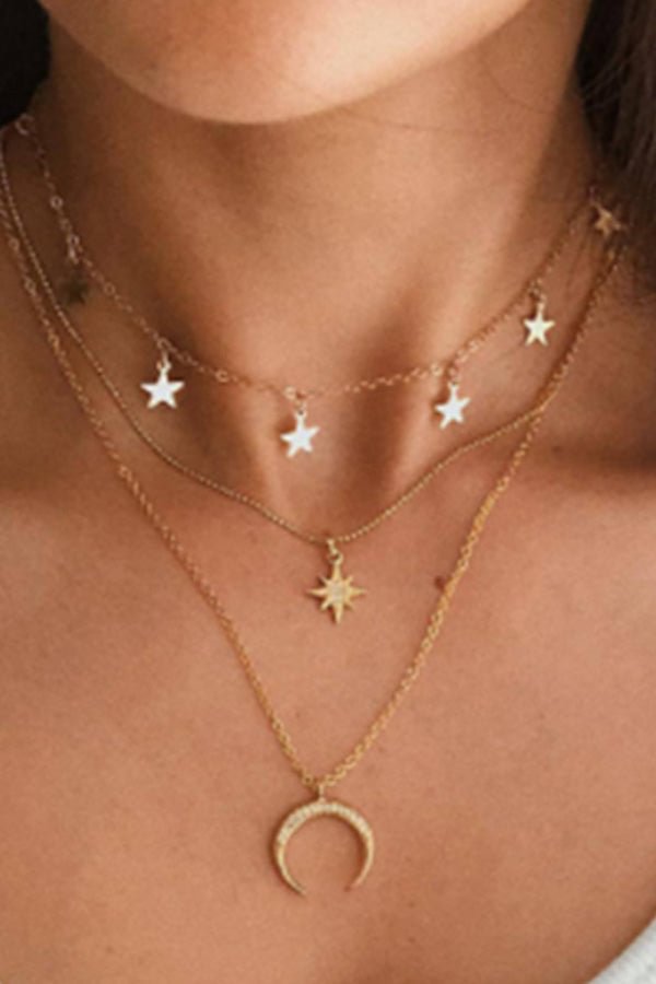 Retro Star Moon Three Layers Necklace shopify LILYELF