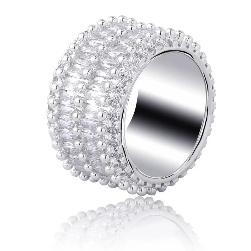 2 Rows Cubic Zirconia Ice Out Round Finger Ring-VESSFUL
