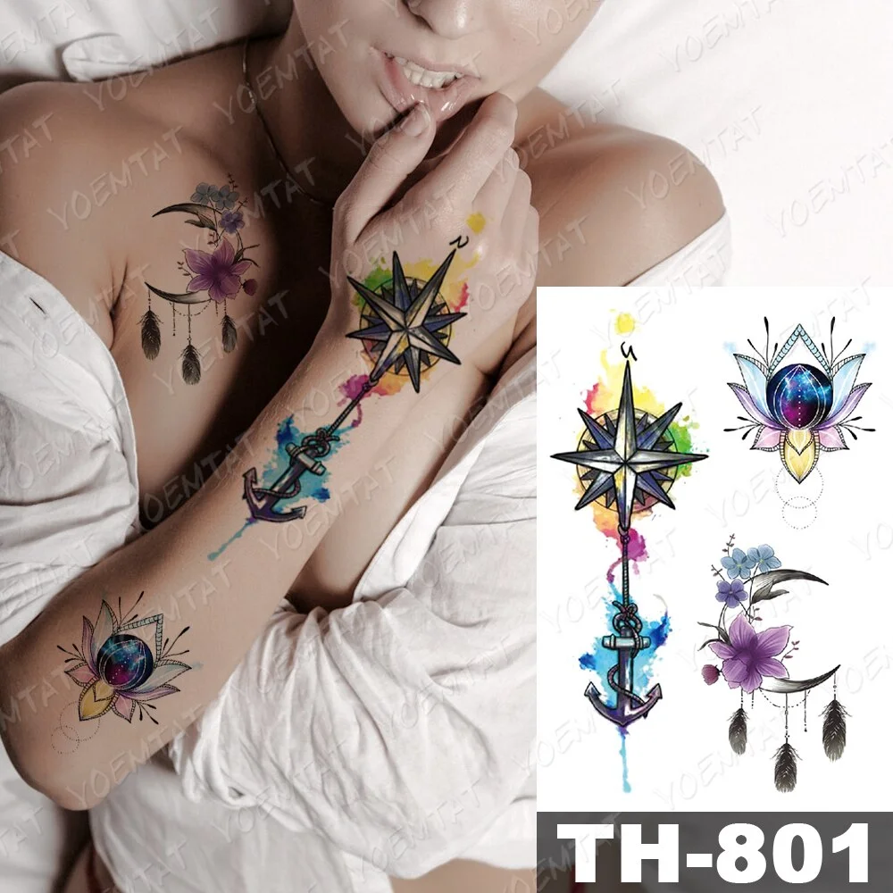 Sdrawing Temporary Tattoo Stickers Wolf Tiger Leopard Lion Moon Feather Star Flash Tattoos Female Back Body Art Fake Tatoo
