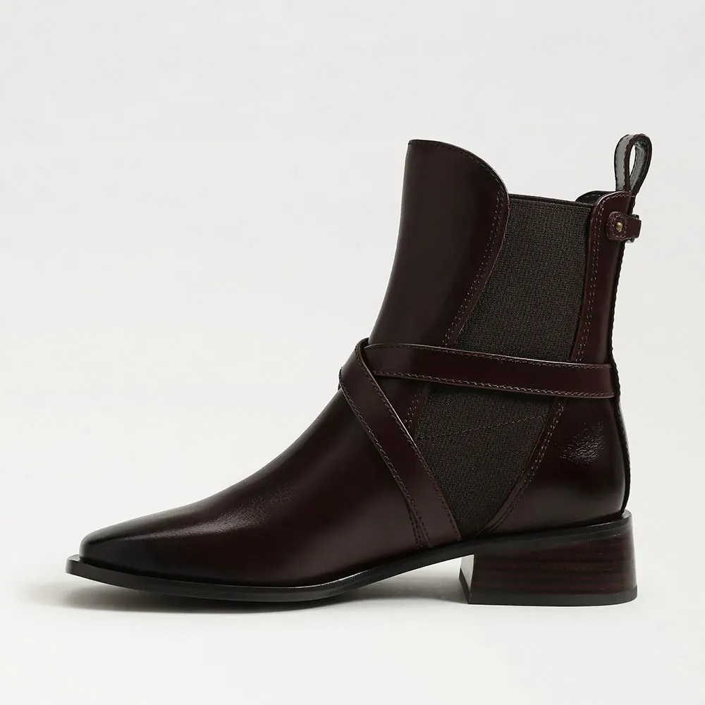 Brown Faux Leather Square Toe Buckle Pull On Booties for Women