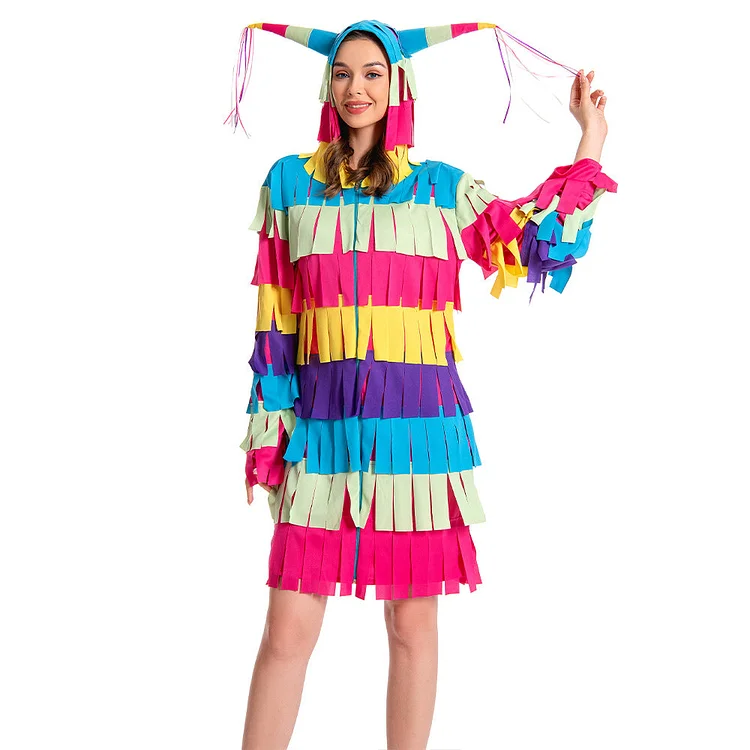 Pinata Colorful Dress Jumpsuit Hooded Outfits For Men Women Cosplay Costume Halloween Carnival Suit