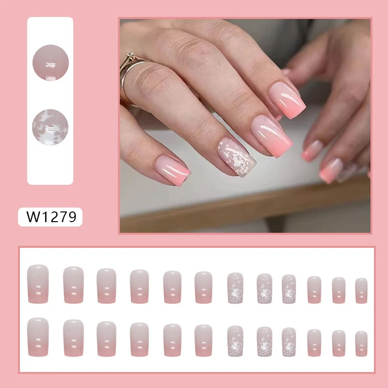 Churchf Churchf Pure Desire Blush Gradient Dandelion Nail Sweet Sister Gentle Wear Type Fake Nail Finished 24 Pieces