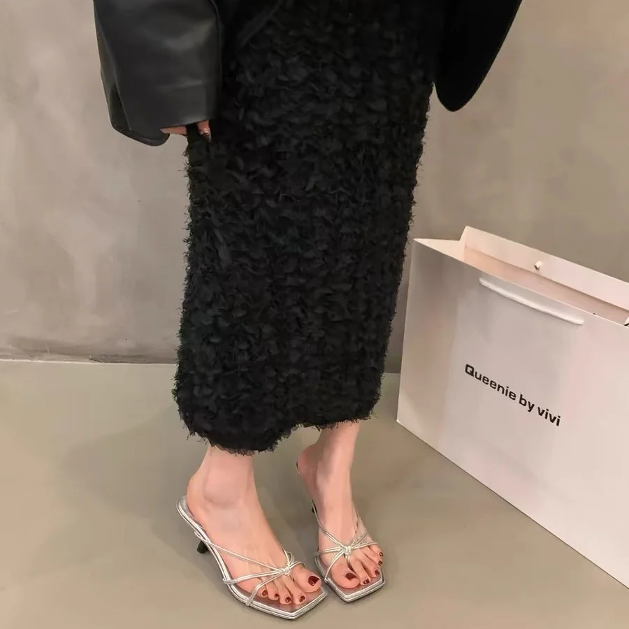 Breakj Breakj Evening Wind Clip Cool Slippers Women Wear The 2025 Summer Design Silver Fine Belt High And Cool Drag