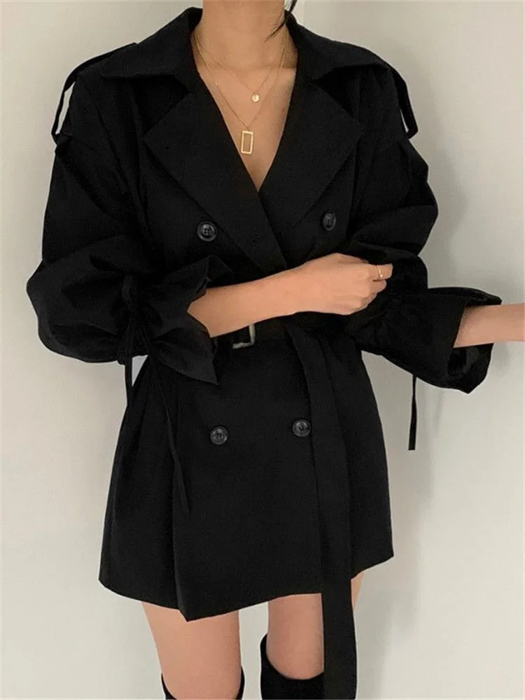 Casual Loose Flare Sleeve Double Breasted Windbreaker Trench Coat 