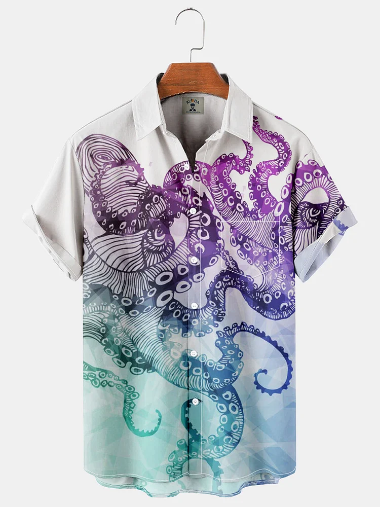 Men's Casual Gradient Octopus Print Short Sleeve Shirt