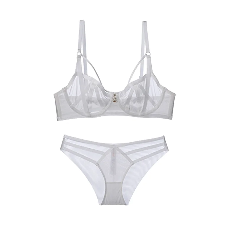 CINOON Fashion Bandage Bra Set Lingerie Push Up Brassiere Lace Transparent Underwear Set Sexy Ultra-thin Cup For Women underwear