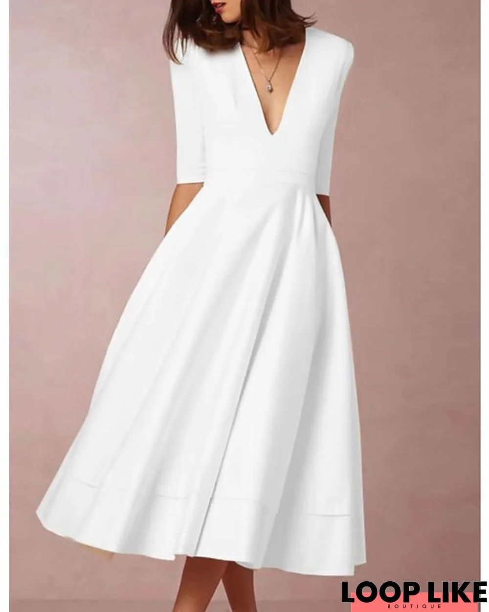 Women's Swing Dress Midi Dress Half Sleeve Hot White Dresses