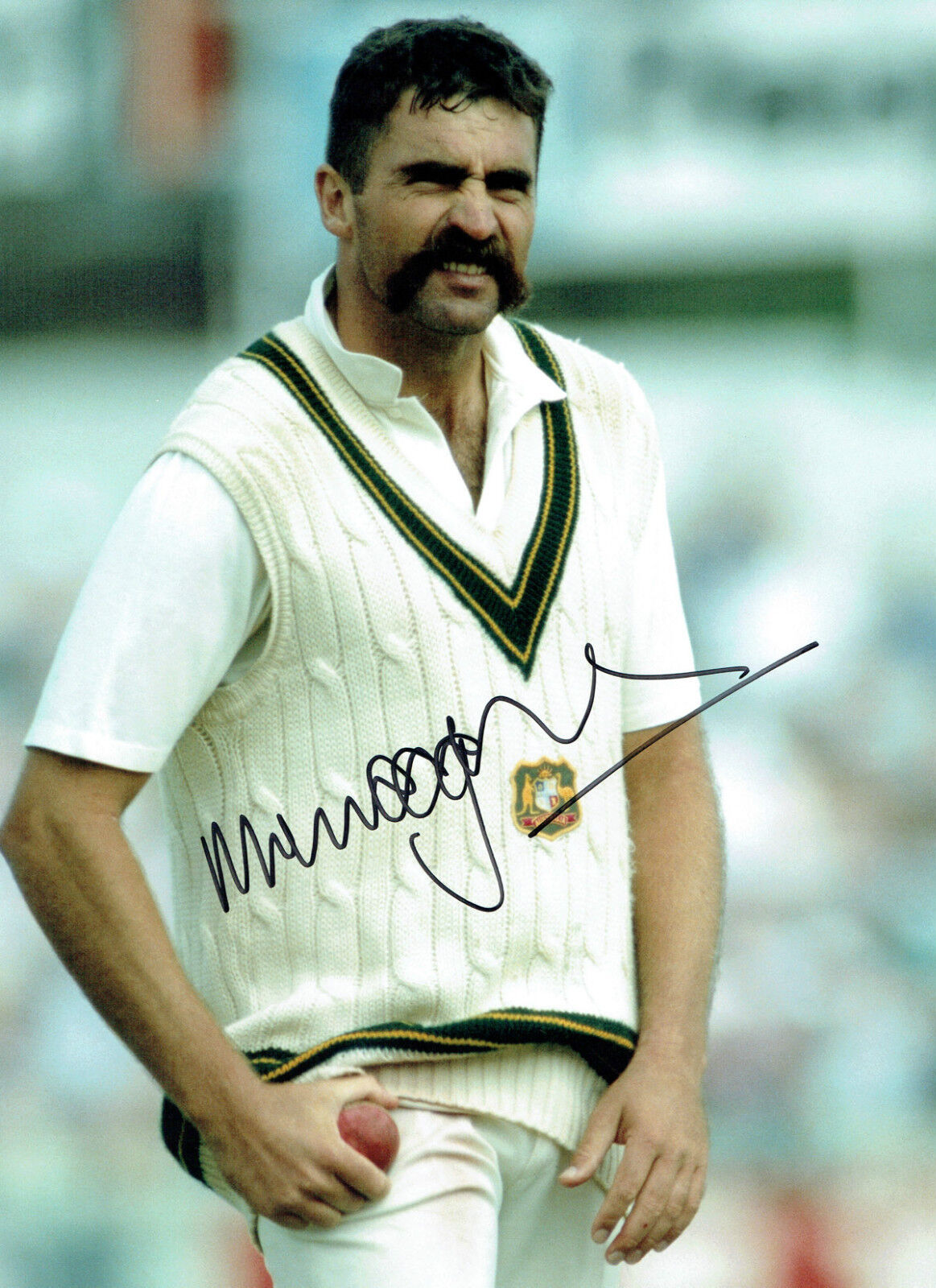 Mervyn Merv HUGHES Signed Autograph 16x12 Australia RARE Cricket Photo Poster painting AFTAL COA