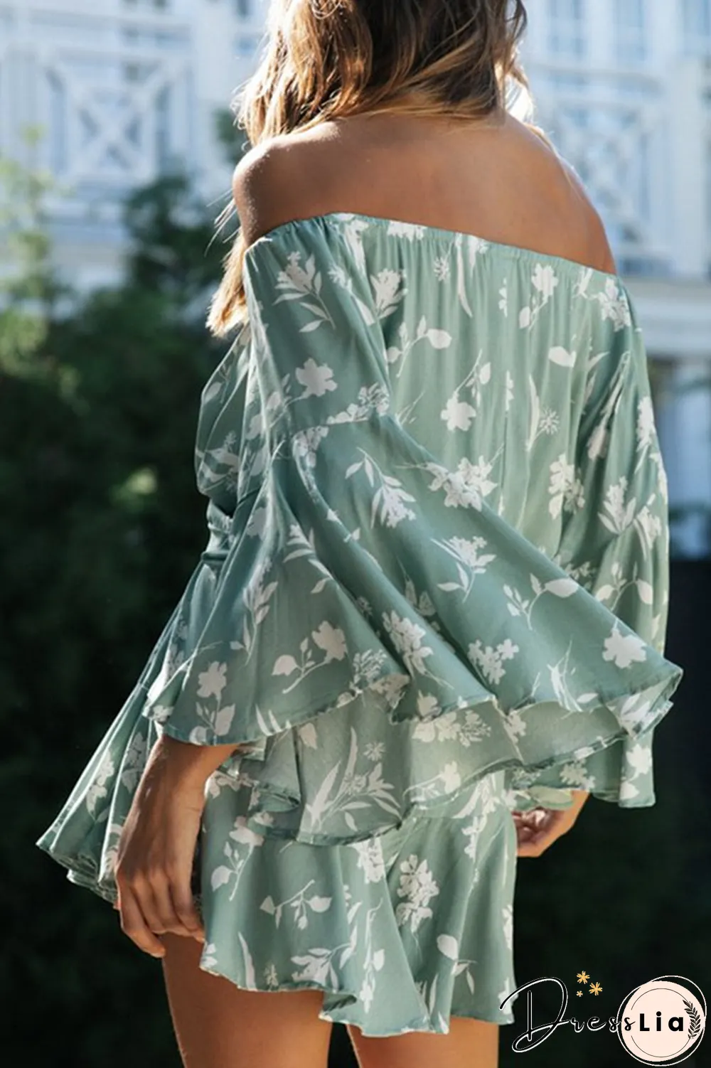 Fashion Casual Floral Split Joint Frenulum Off the Shoulder A Line Dresses