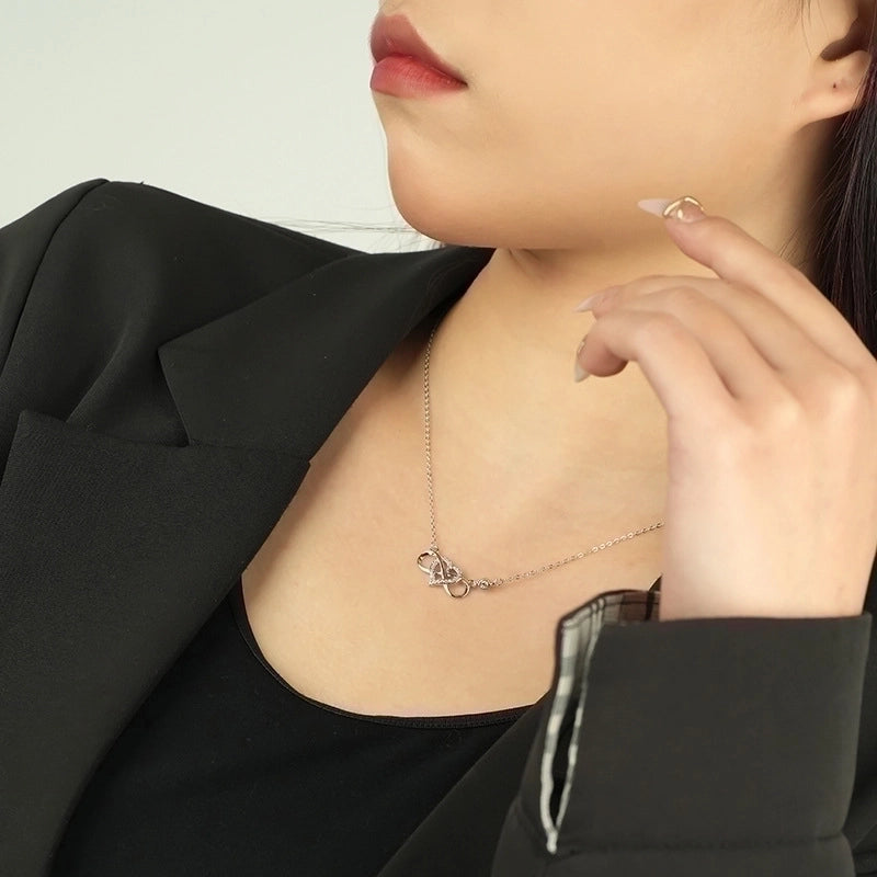 925 Sterling Silver Zircon Plating Inlay Heart Shape Pendant Necklace