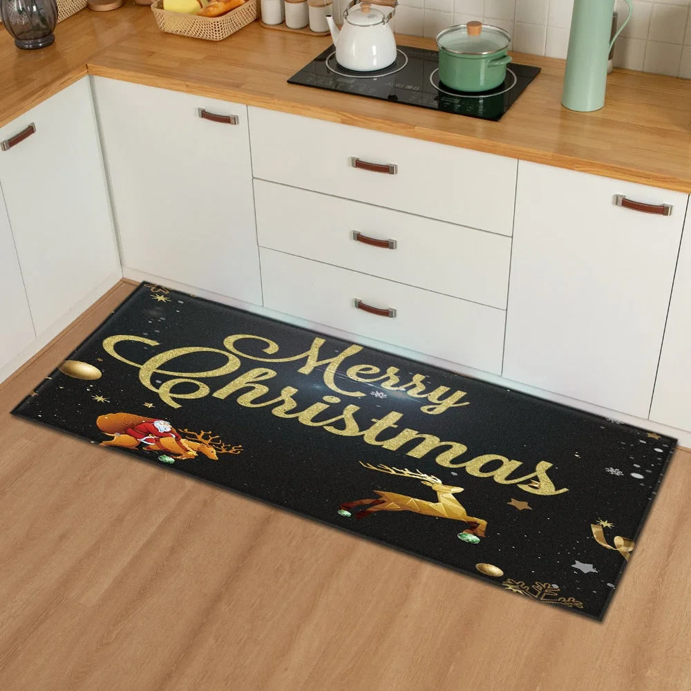 Christmas Kitchen Mat Bedroom Entrance Doormat 3D Pattern Home Floor Decoration Living Room Carpet Bathroom Non-Slip Rug