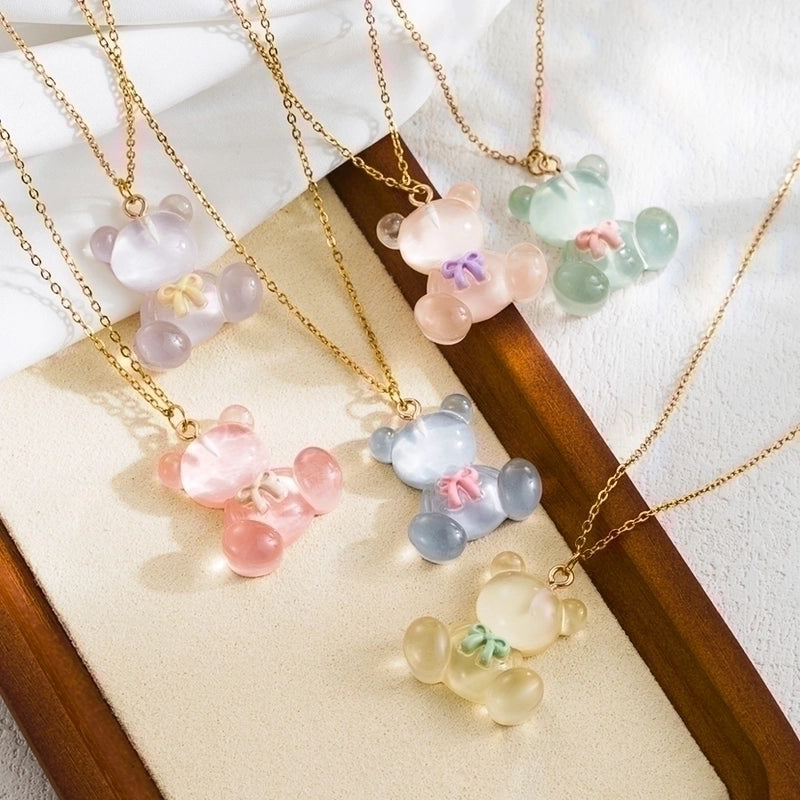 Cute Sweet Little Bear Stainless Steel Plating 18k Gold Plated Pendant Necklace
