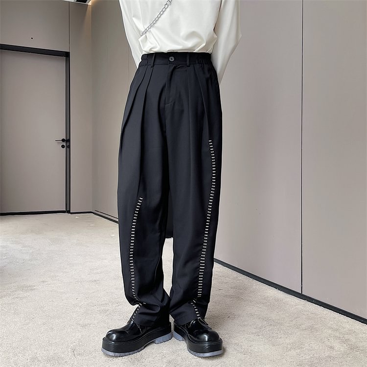 Dawfashion-Dark Niche Asymmetrical Design Embroidered Silhouette Trousers-Yamamoto Diablo Clothing