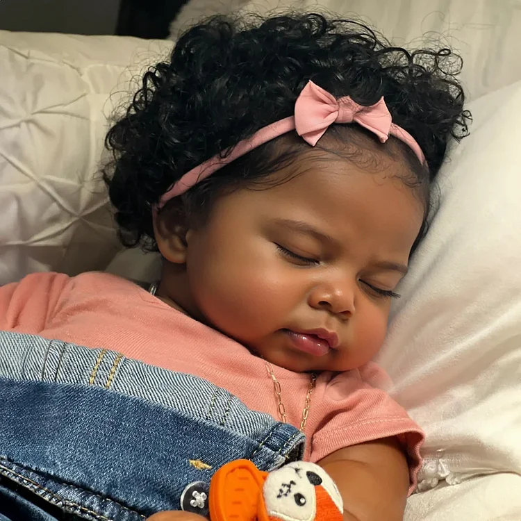 [New Series!] 20" Lifelike African American Handmade Hand Rooted Curly Black Hair Reborn Girl Doll Lerawa with Heartbeat💖 & Sound🔊