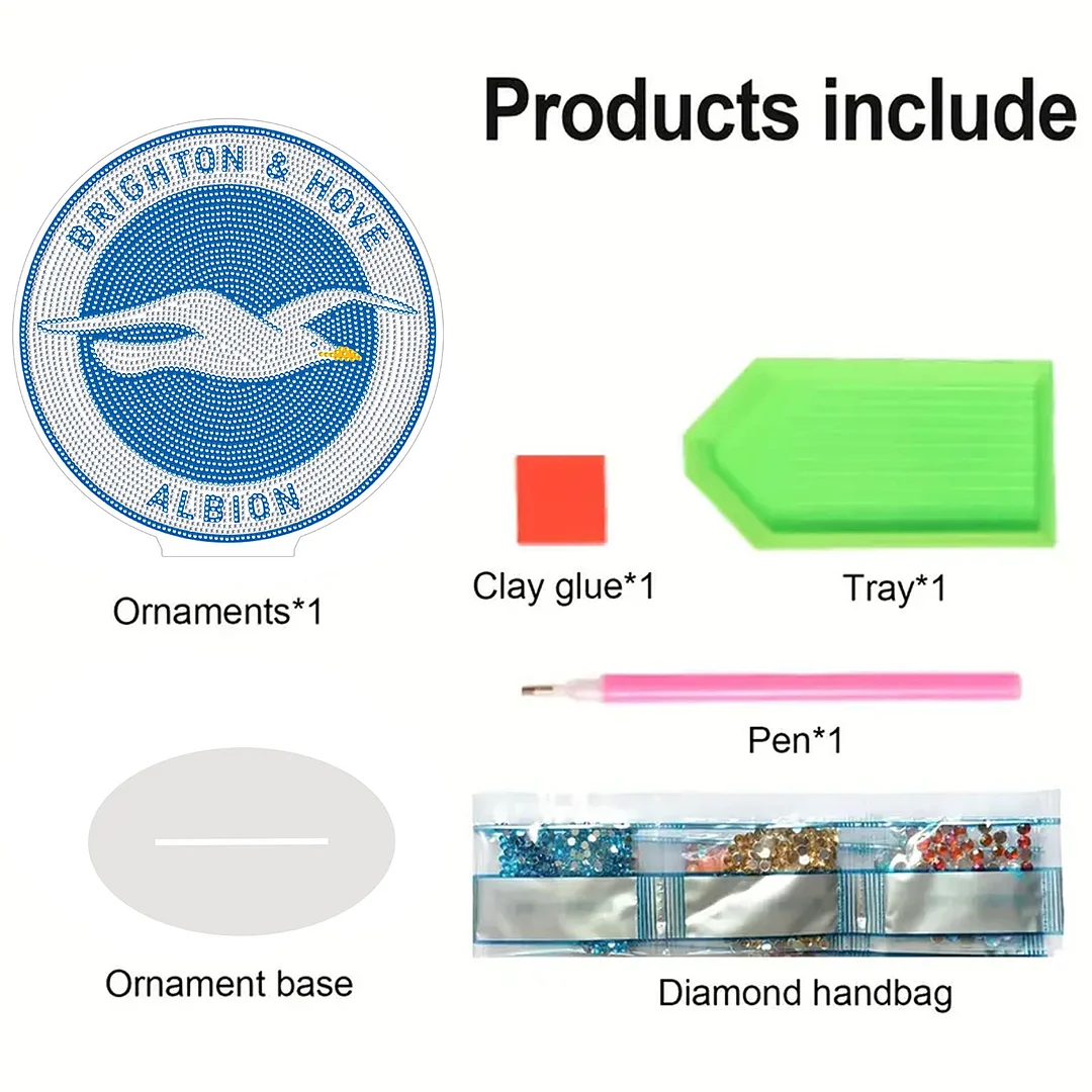 5D DIY Brighton & Hove Albion F.C. Acrylic Special Shape Diamond Painting Desktop Ornaments Stand Up 5D Gem Painting Crafts for Home Office Table Top Decor