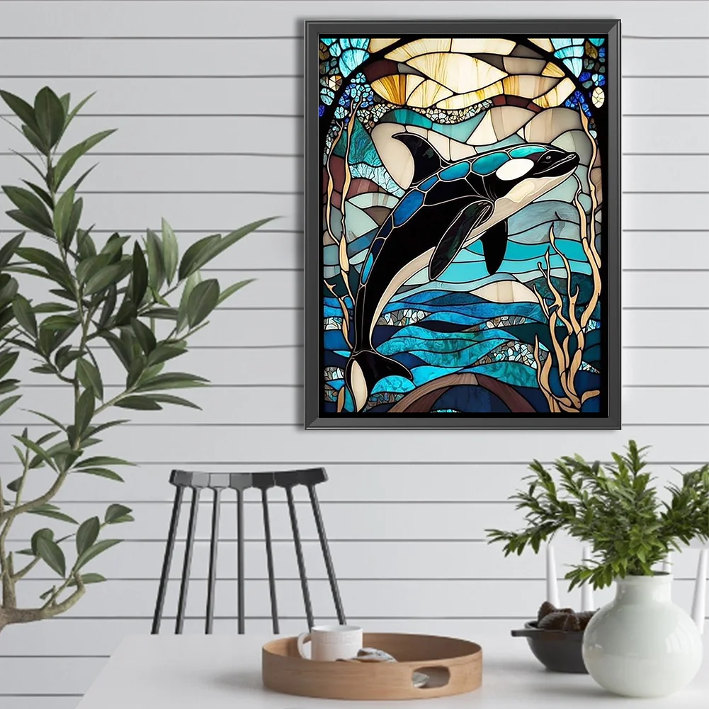 Diamond Painting - Full Round Drill - Stained Glass Dolphin(Canvas|30*40cm)